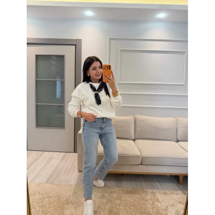 Fularlı Üç İplik Sweatshirt