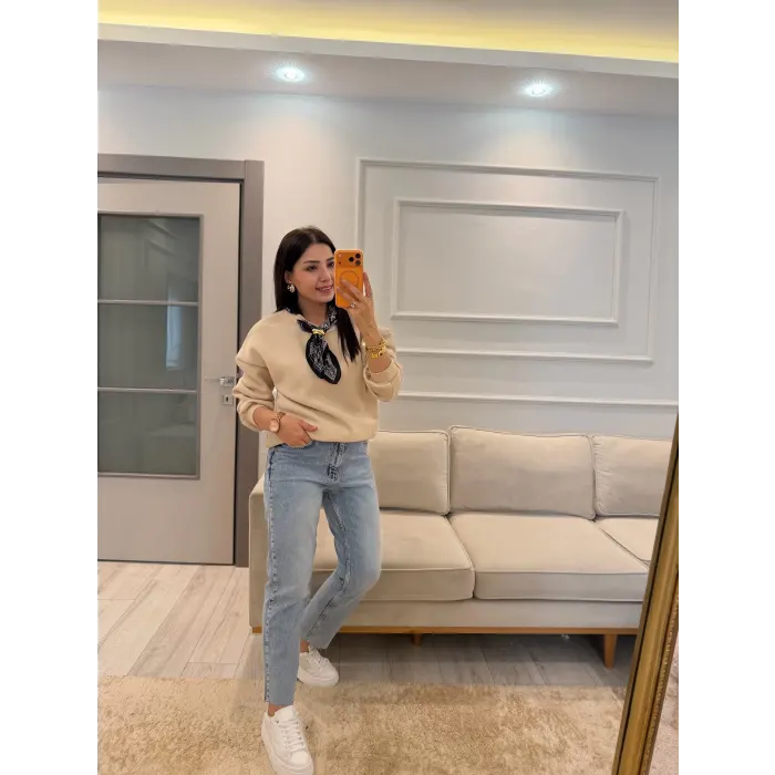 Fularlı Üç İplik Sweatshirt