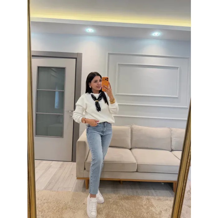 Fularlı Üç İplik Sweatshirt