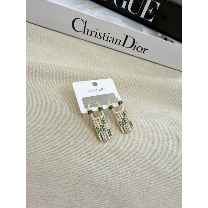 Gold Zirkon Taş Detaylı Küpe