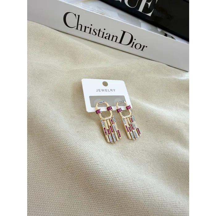 Gold Zirkon Taş Detaylı Küpe