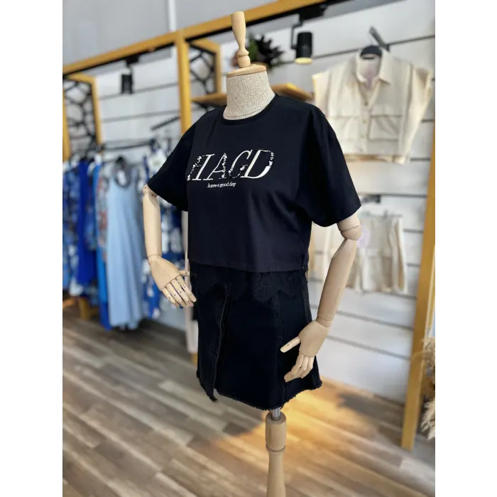 Good Taşlı Dantelli Tasarım T-Shirt