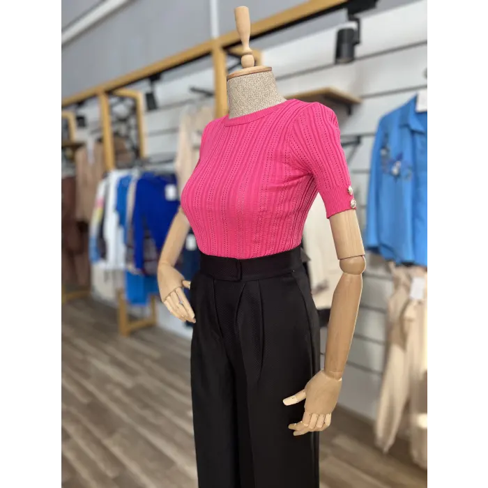 Grandes Kol Düğmeli Triko Bluz