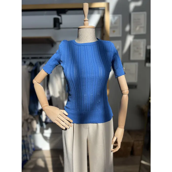 Grandes Kol Düğmeli Triko Bluz