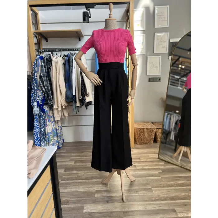 Grandes Kol Düğmeli Triko Bluz