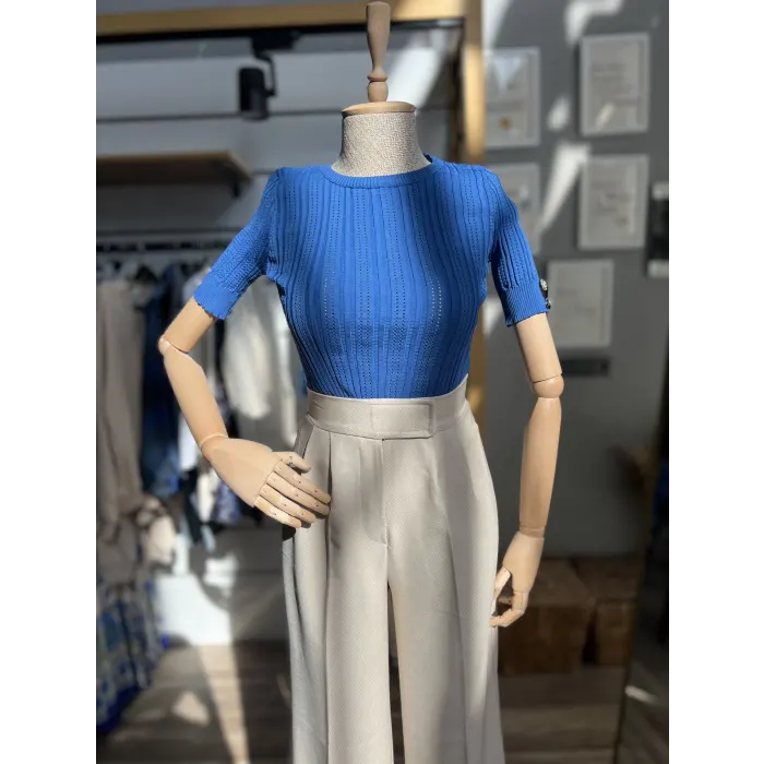 Grandes Kol Düğmeli Triko Bluz