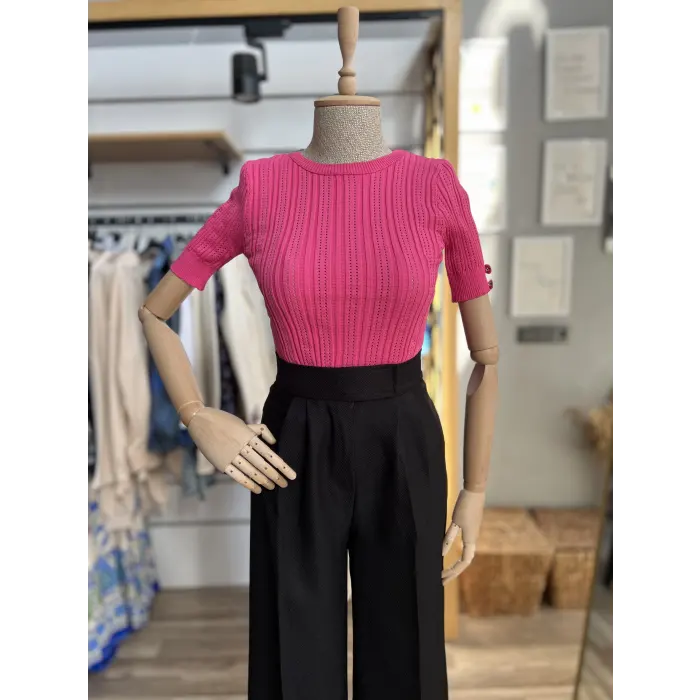 Grandes Kol Düğmeli Triko Bluz