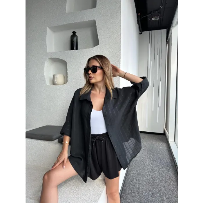 Hana Premium Seri Çizgili Yarasa Gömlek