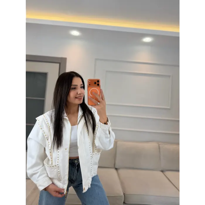 Harem Zımba Detaylı Denim Ceket