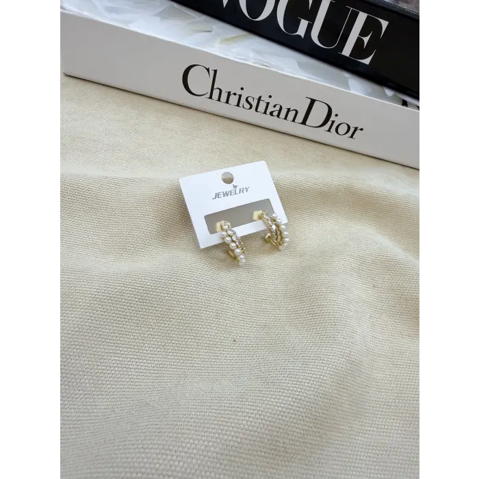 İnci Zirkon Taş Detaylı Küpe