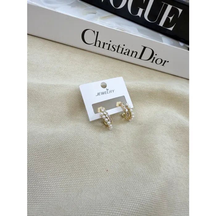 İnci Zirkon Taş Detaylı Küpe