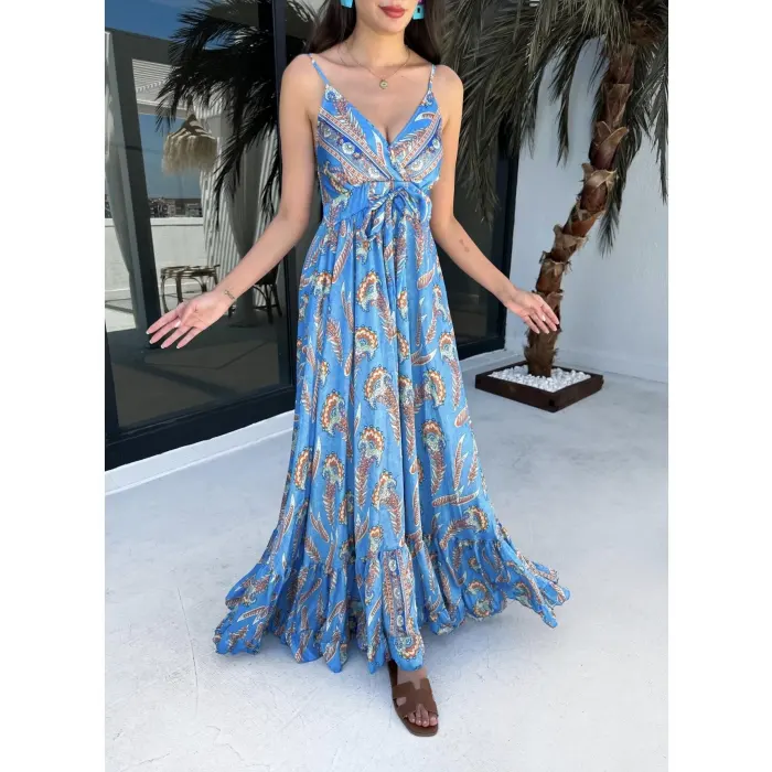 İrax Sırt Gipeli Ön Bağlama Askılı Elbise