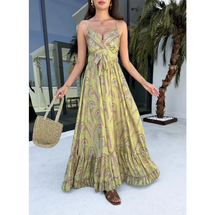 İrax Sırt Gipeli Ön Bağlama Askılı Elbise