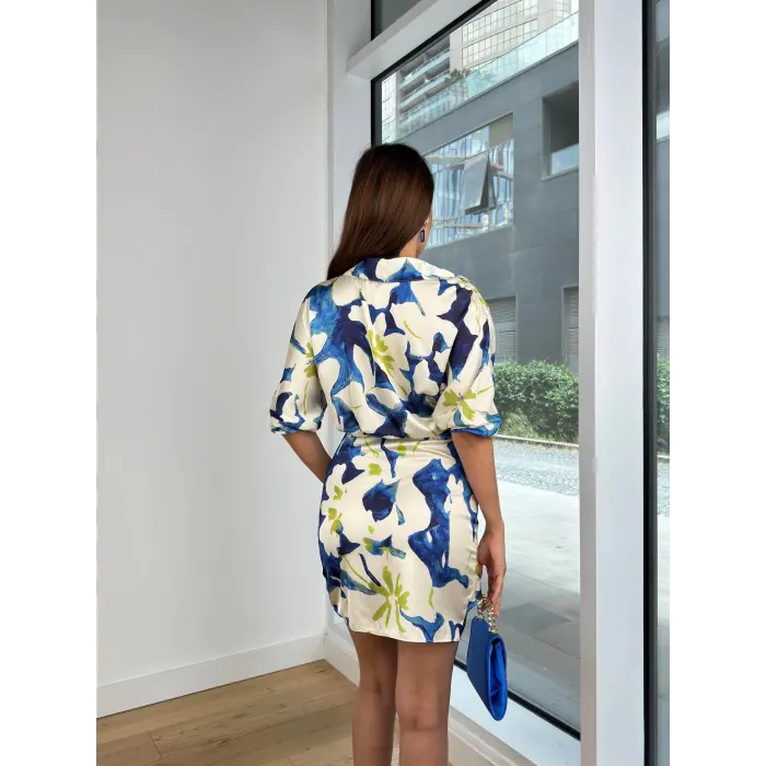 Judson Saten Kruvaze Yaka Balon Kol Elbise