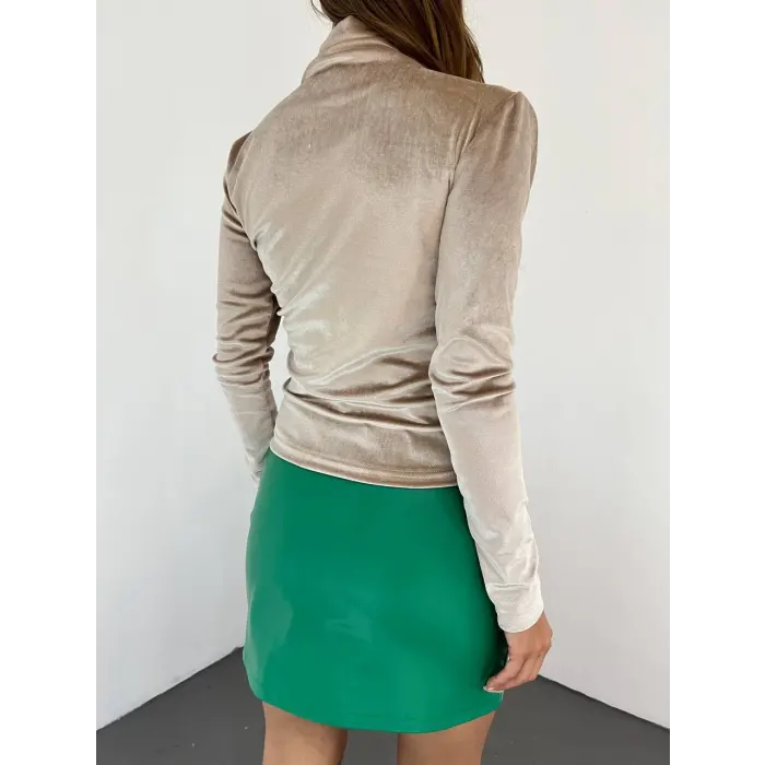 Kadife Bel Ve Omuz Pile Bluz