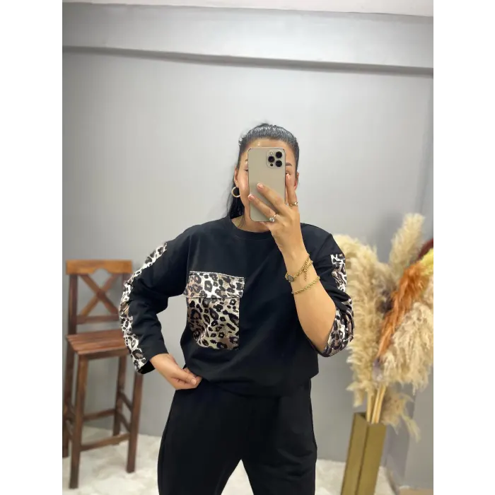 Kadita Leopar Detaylı Tasarım İkili Takım
