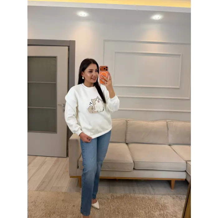 Kedi Baskılı Sweatshirt