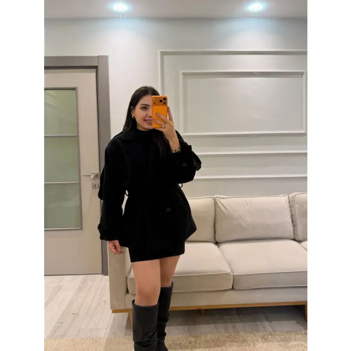 Kemer Detaylı Kaşe Kaban