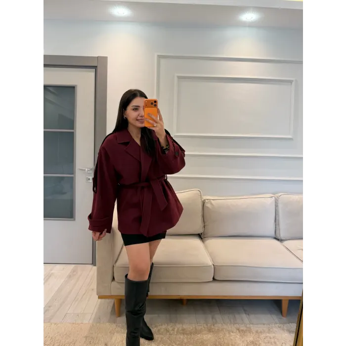 Kemer Detaylı Kaşe Kaban