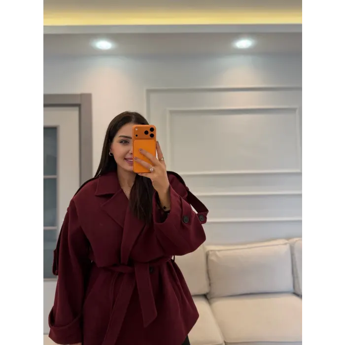 Kemer Detaylı Kaşe Kaban