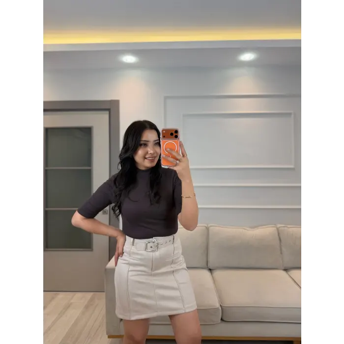 Kemer Detaylı Süet Etek