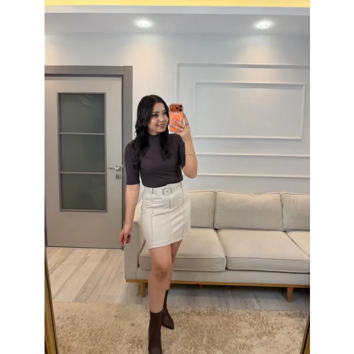 Kemer Detaylı Süet Etek