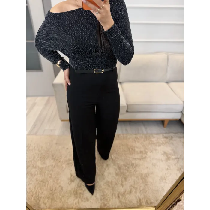 Kemerli Crep Kumaş Pantolon