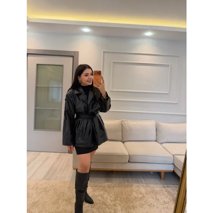 Kemerli Deri Trençkot