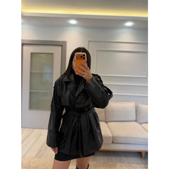 Kemerli Deri Trençkot