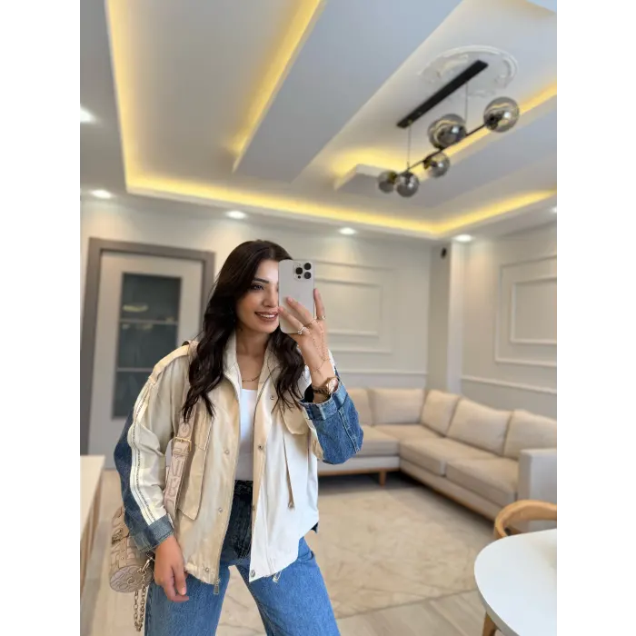 Kot Garnili Şeritli Tasarım Ceket