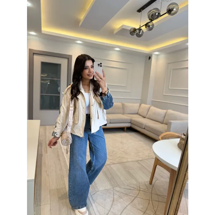 Kot Garnili Şeritli Tasarım Ceket