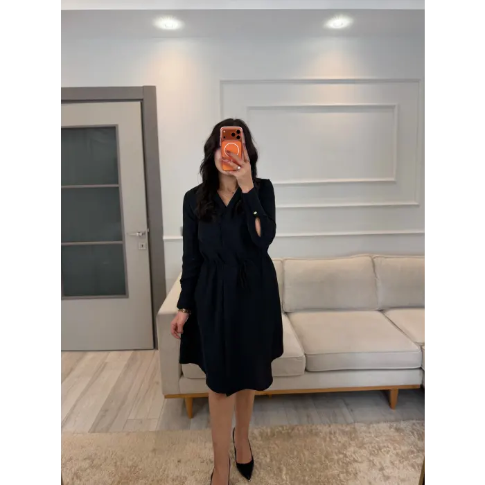 Kruvaze Gömlek Yaka Elbise