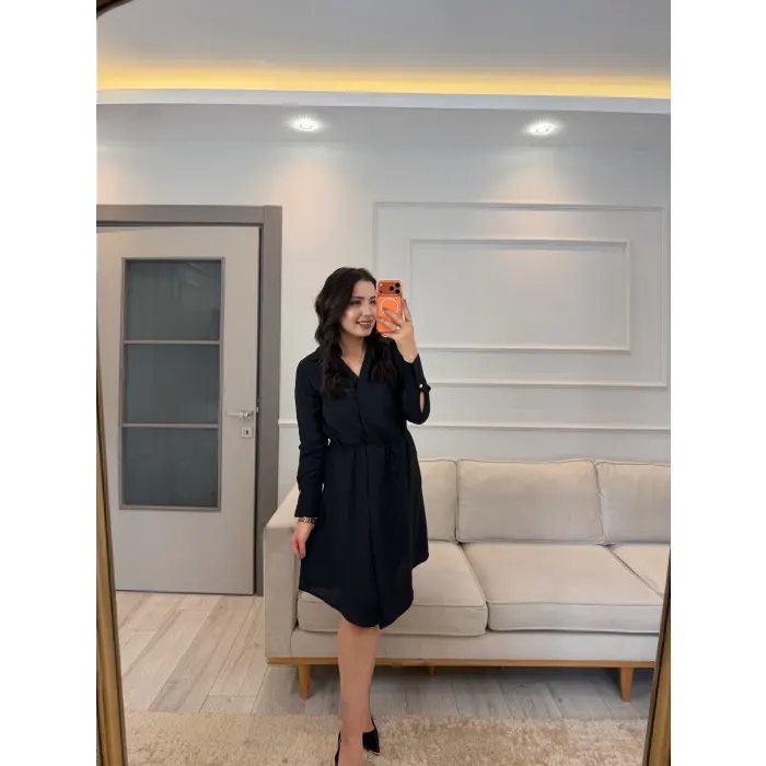 Kruvaze Gömlek Yaka Elbise