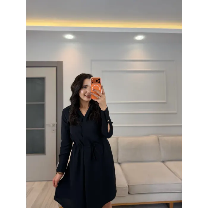 Kruvaze Gömlek Yaka Elbise