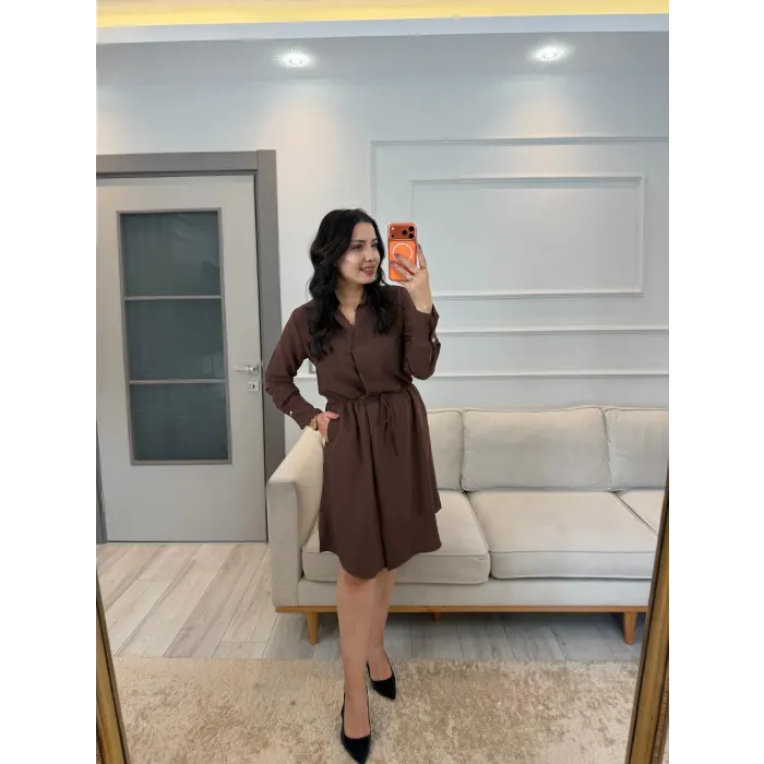 Kruvaze Gömlek Yaka Elbise