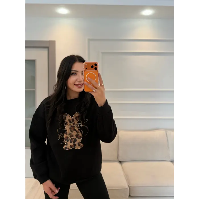 Lalin Taş Leopar Detaylı Sweatshirt