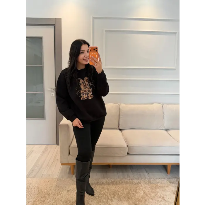 Lalin Taş Leopar Detaylı Sweatshirt