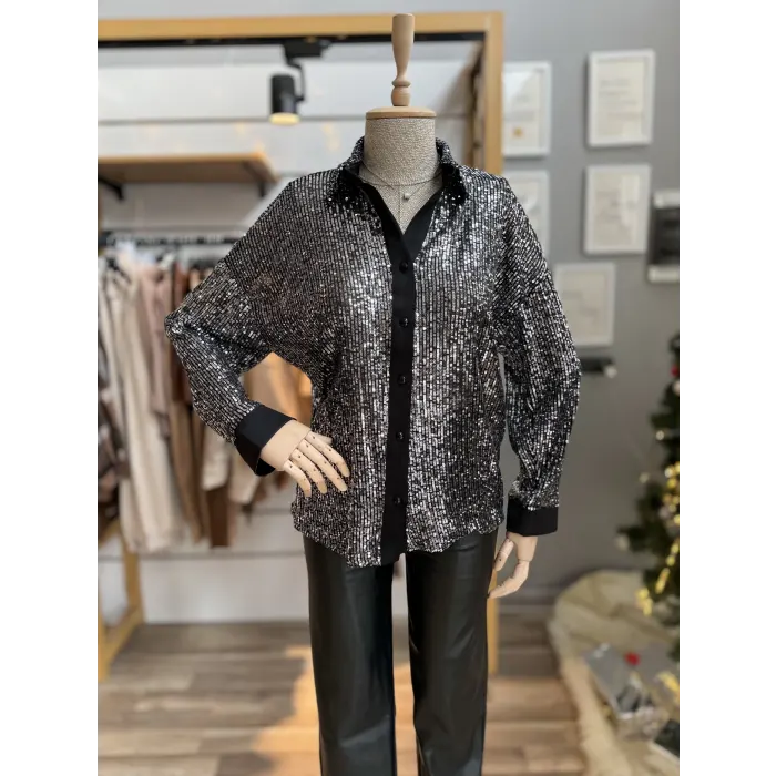 Lamborn Saten Garnili Pul Payet Gömlek