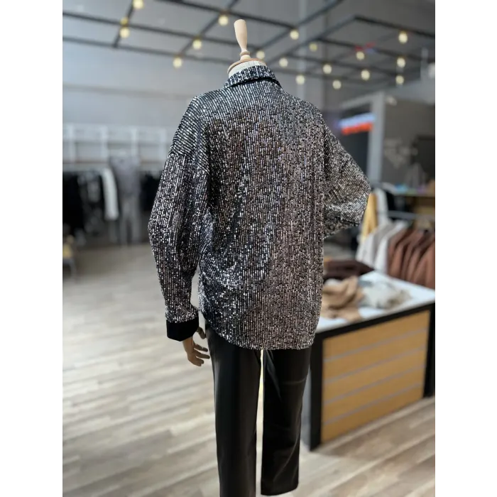 Lamborn Saten Garnili Pul Payet Gömlek