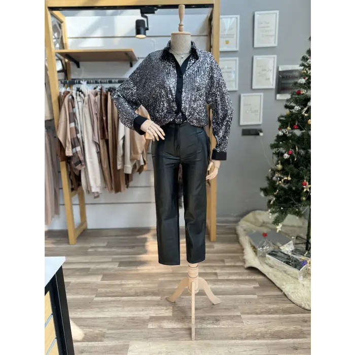 Lamborn Saten Garnili Pul Payet Gömlek