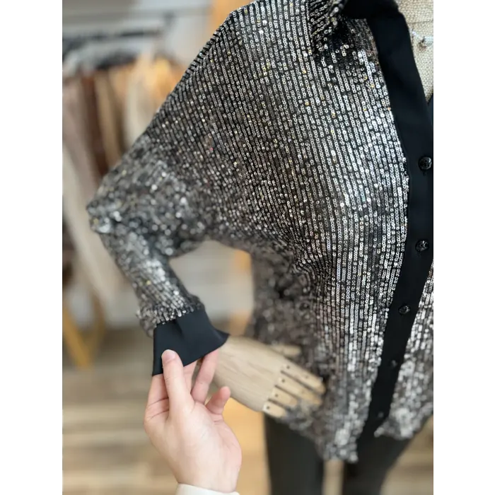 Lamborn Saten Garnili Pul Payet Gömlek