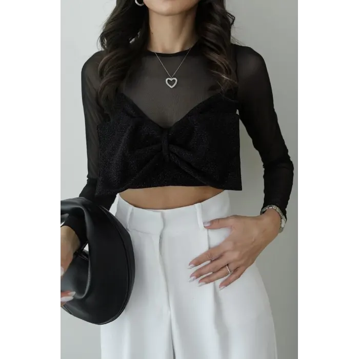 Lee Tül Fiyonk Detaylı Crop Bluz