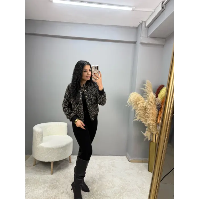 Leopar Astarlı Bomber Ceket