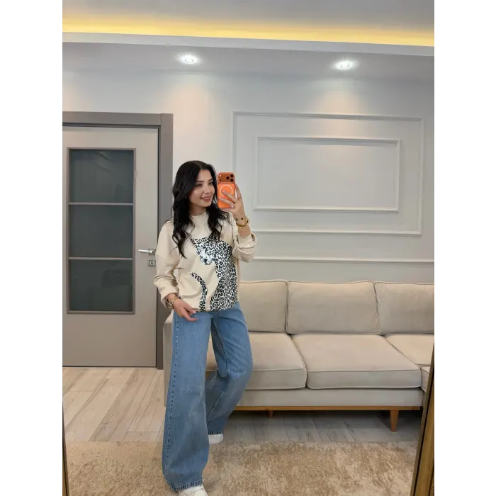 Leopar Baskılı Modal Sweatshirt