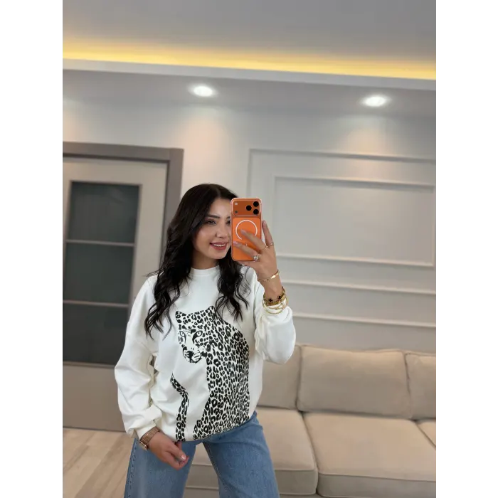 Leopar Baskılı Modal Sweatshirt