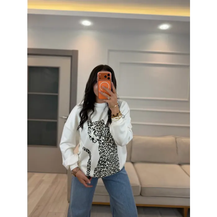 Leopar Baskılı Modal Sweatshirt