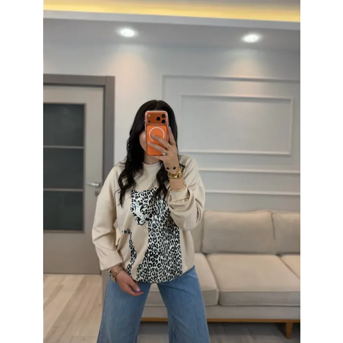 Leopar Baskılı Modal Sweatshirt