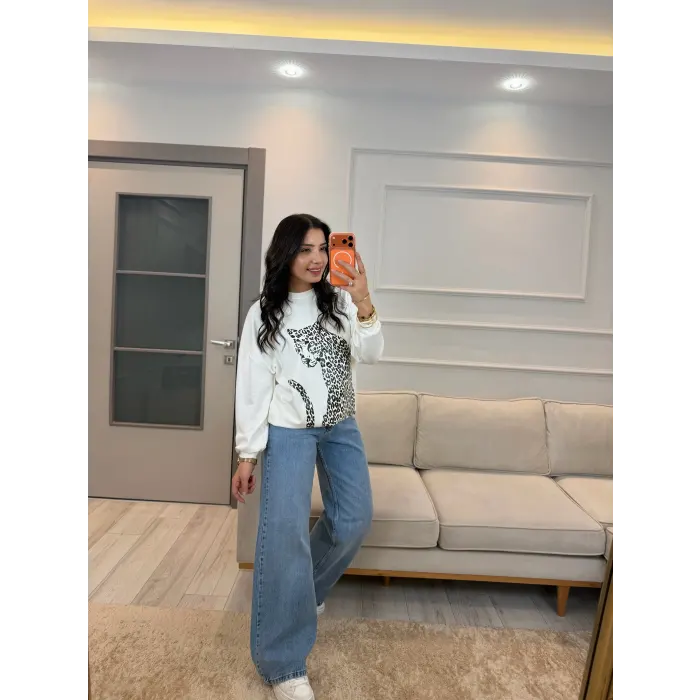 Leopar Baskılı Modal Sweatshirt
