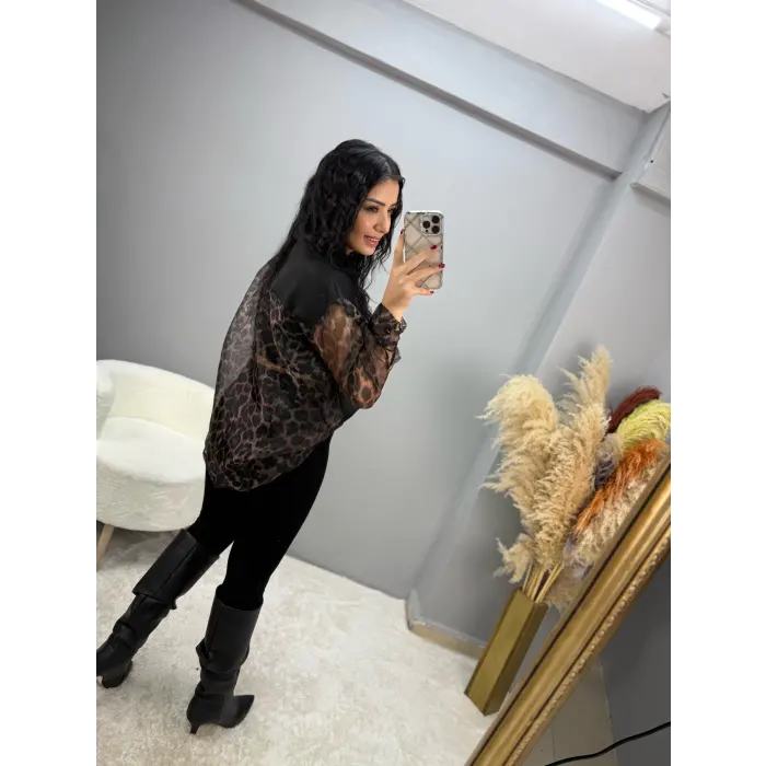 Leopar Garni Dalgıç Bluz