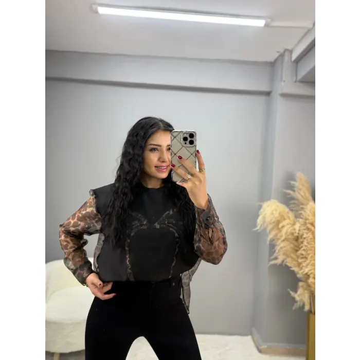 Leopar Garni Dalgıç Bluz